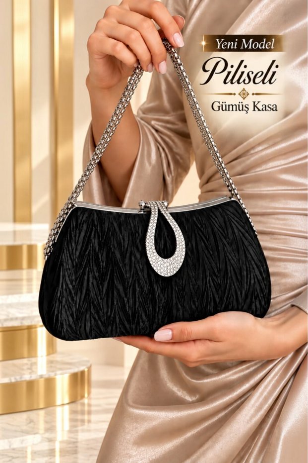 Women's Bag, New Model, Pleated Bag, Pleated Evening Bag, Mixed Pattern, Stylish Bag, Silver Case.
