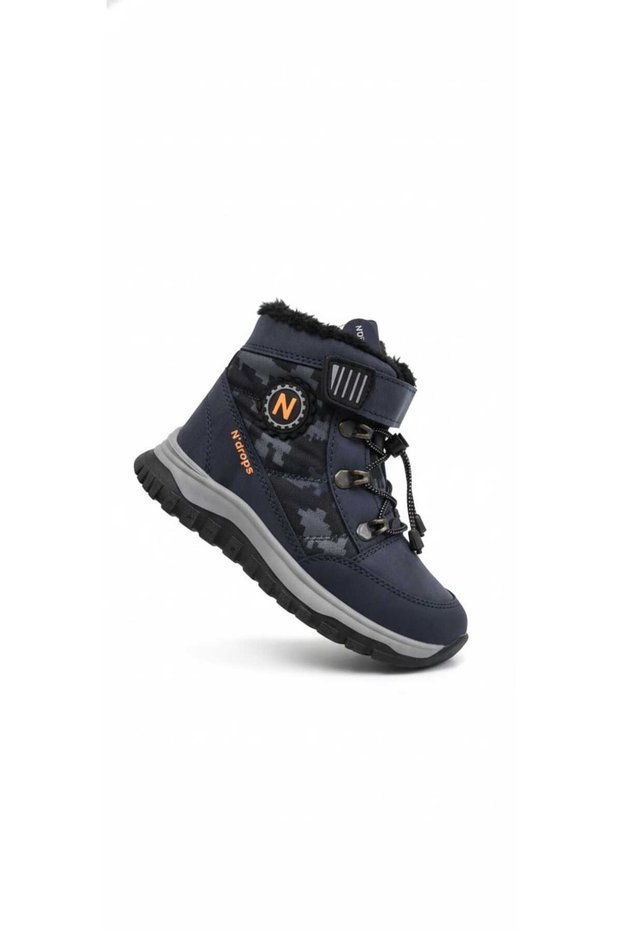 Dark Blue Camouflage Boys' Fur-Lined Staple-Fastened Boots