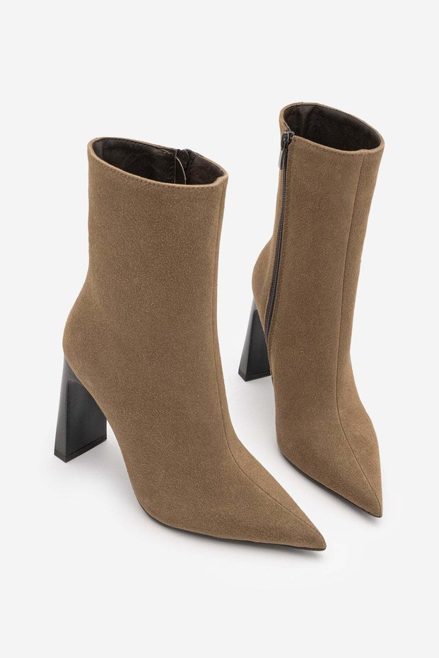 Women's Pointed Toe, Thick Heel, Zip-Up Casual Boots - Hivron Earth Suede