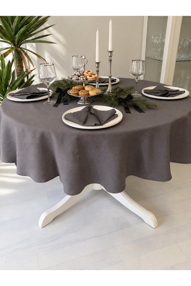 Royal Charcoal Grey Round Tablecloth