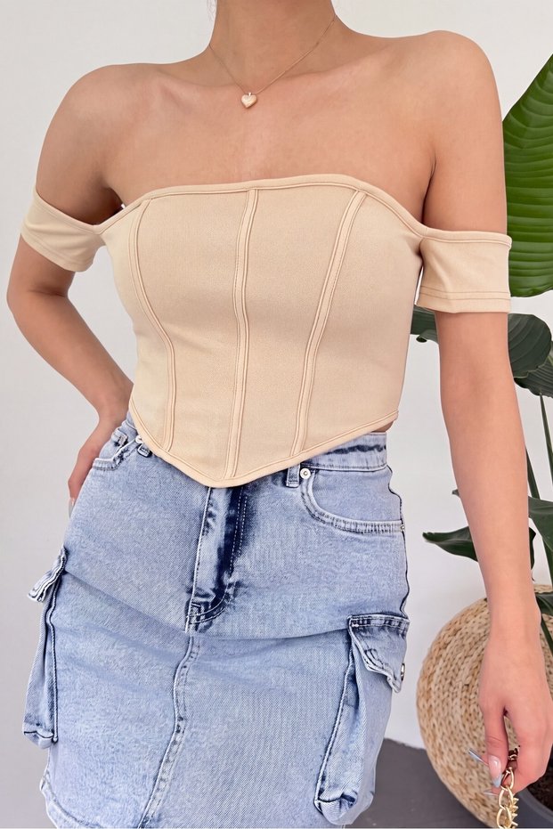 Back Zipper Shoulder Detail Corset Crop