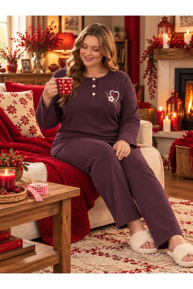 Battal Raporlu Interlock Long Sleeve Pajama Set