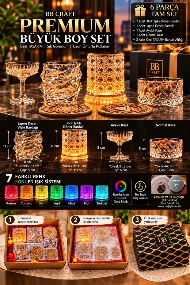 360 Rotating Mug and Premium Large Mug Set – 360° RGB-Lit Rotating Mug, Mug with Japanese Design, 2 Bowls, and 2 Coasters