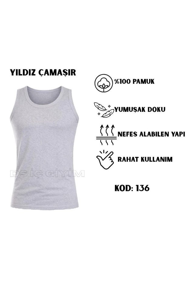 136 MEN'S Single Jersey 100% Cotton Gray Tank Top With Straps, Single Piece