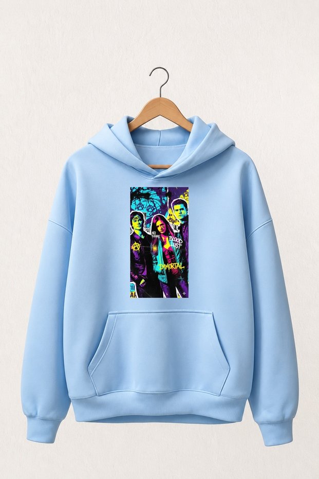 "The Vampire Diaries" Printed Premium Oversized Hooded 3-Ply Cotton Sweatshirt
