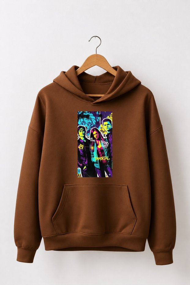 "The Vampire Diaries" Printed Premium Oversized Hooded 3-Ply Cotton Sweatshirt