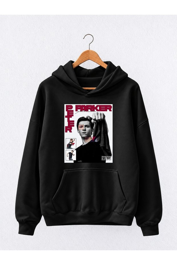 Premium Oversized Hooded 3-Ply Cotton Sweatshirt with Peter Parker Print
