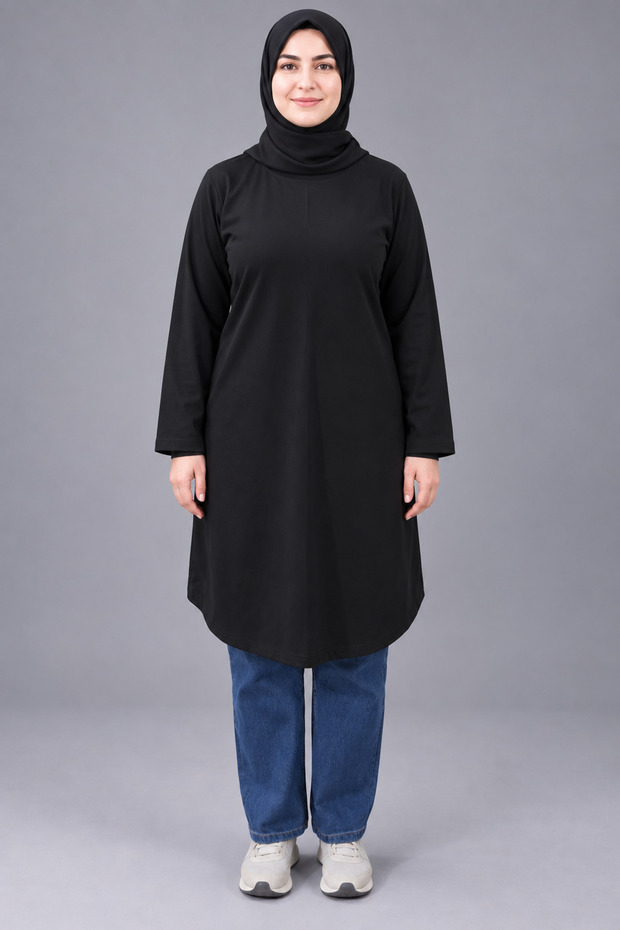 Women's Modest Long Tunic with Pockets, Crew Neck, Long Sleeves, Relaxed Fit, Casual Sporty Tunic