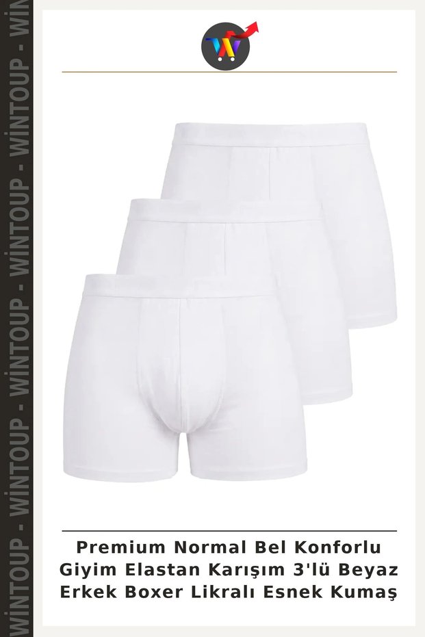 Premium, Regular, Comfortable Clothing: Elastane Blend, 3-Pack White Men's Boxers, Stretch Fabric