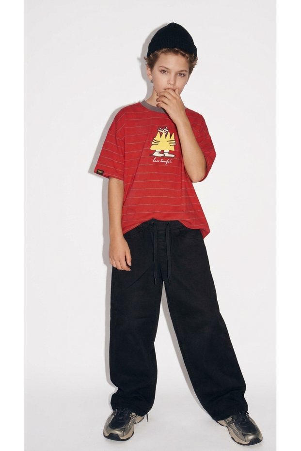 CHILDREN'S ELASTIC-WAISTED BAGGY LOOSE-FIT BLACK PANTS