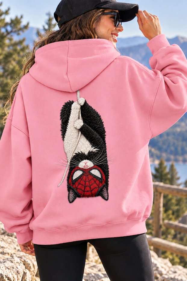 Unisex Oversized Hoodie with "Cat on a Rope" Back Print – Relaxed Casual Sweatshirt with Relaxed Fit