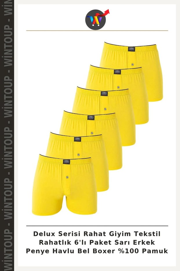 Deluxe Series Comfort Wear Textiles Comfort 6-Pack Yellow Men's Cotton Jersey Towel Boxers 100% Cotton