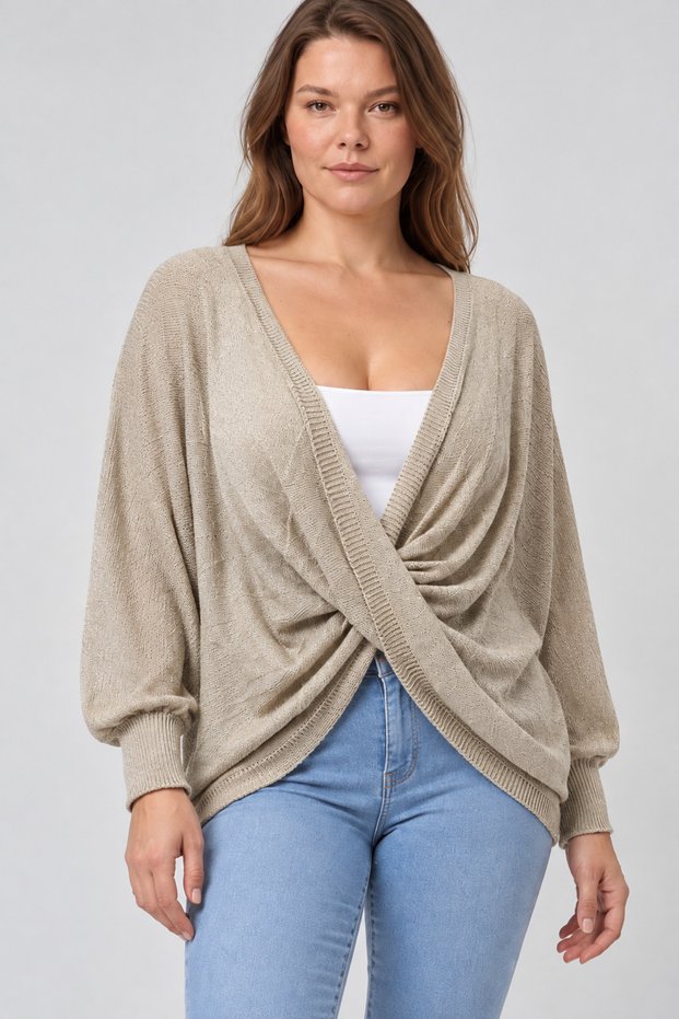 Women's Italian Style Bat Sleeve Endless Collar Oversize Mercerized Knitwear Blouse