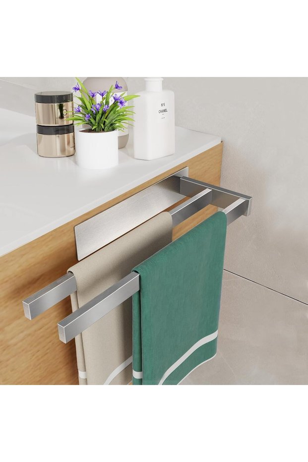 37CM Towel Holder Double Bar, No Drilling Rust-Proof, Silver
