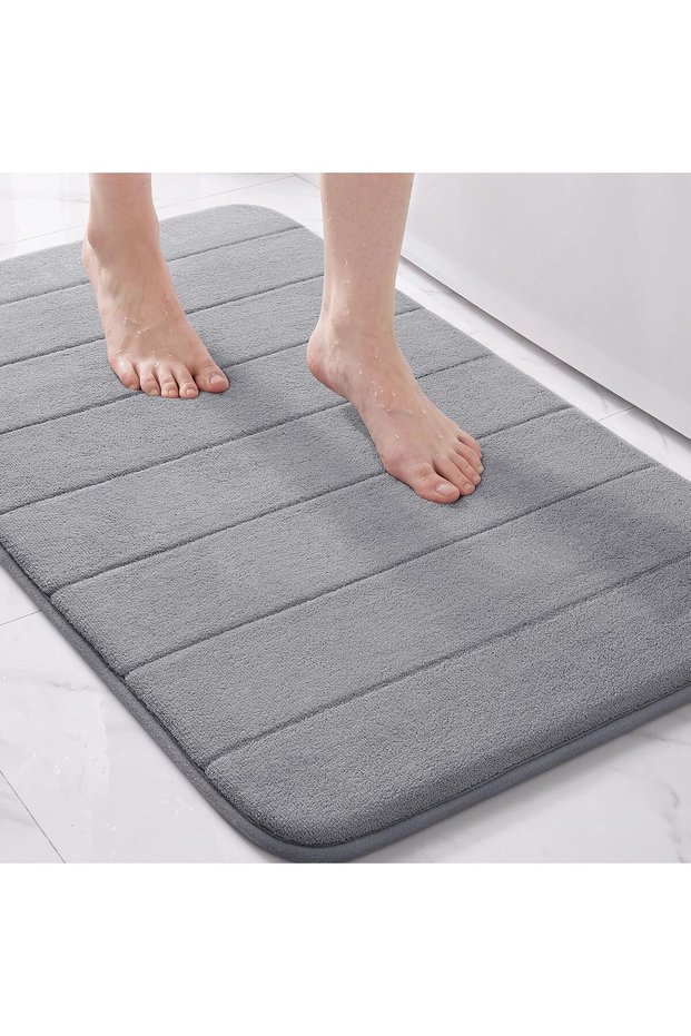 Bath Mat,Gray Memory Foam Non-Slip Absorbent Rug