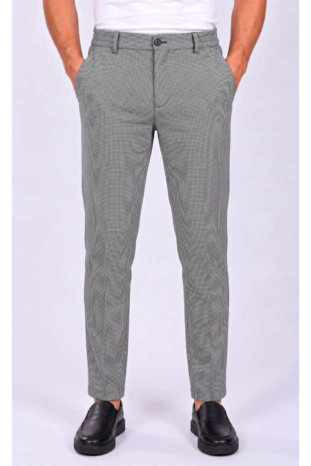 Men's Black Houndstooth Checkered Pants with Pockets, Side Elastic, and Belt—Chef, Waiter, and Cook Pants (209)