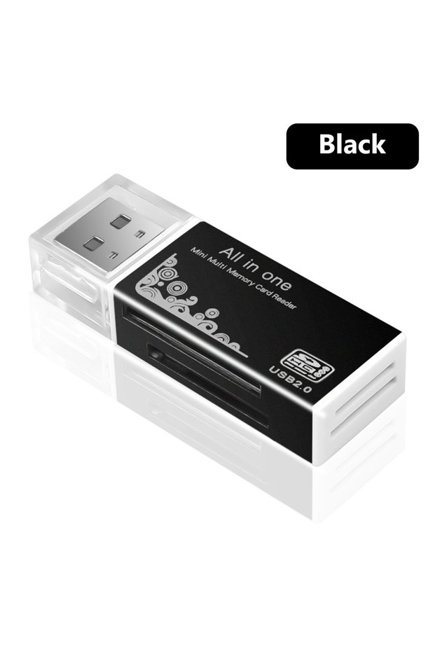 قارئ بطاقات USB 2.0 أسود، قارئ بطاقات متعدد 4 في 1، محول ذاكرة لبطاقات Memory Stick Pro Duo و Micro SD/