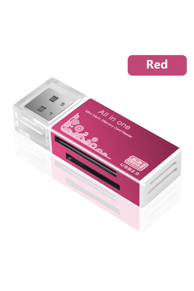 قارئ بطاقات USB 2.0 أحمر اللون، قارئ بطاقات متعدد 4 في 1، محول ذاكرة يدعم Memory Stick Pro Duo و Micro SD/T-