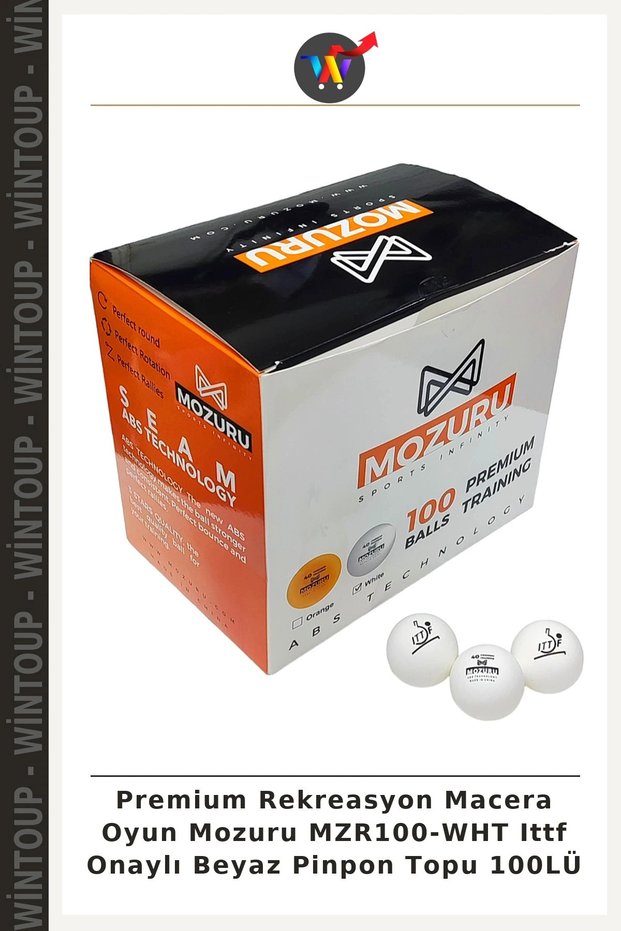 Premium Recreation Game Mozuru MZR100-WHT ITTF-Approved White Table Tennis Balls, Pack of 100