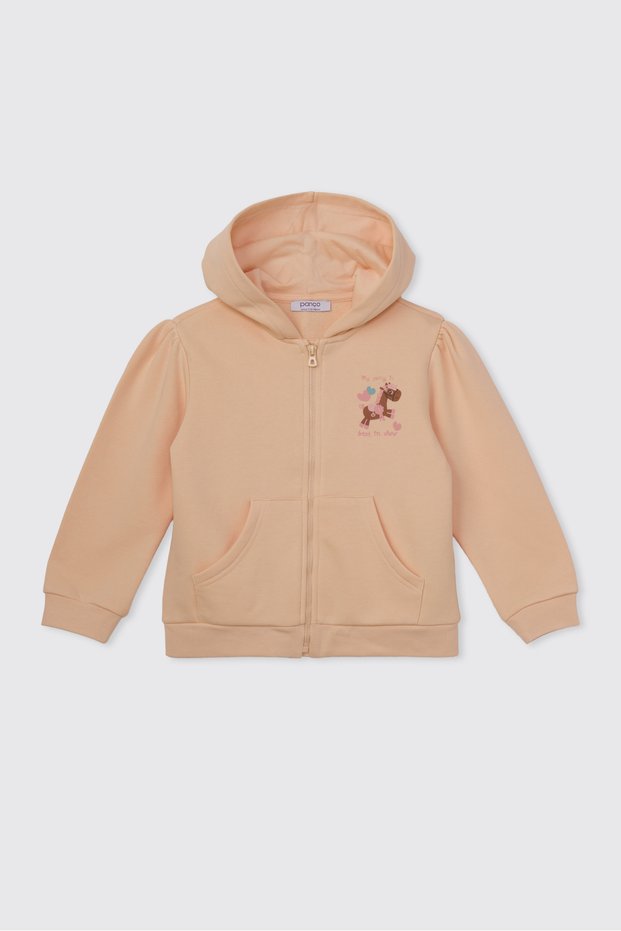 Girls' Salmon-Colored Sweatshirt with a Zipper