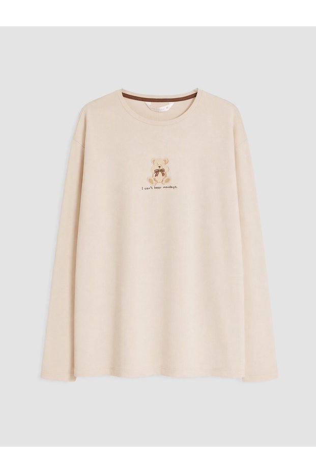LCW DREAM Pink Jersey-Blend Printed Long-Sleeve Women's Pajama Top, Featuring the ALITA CITY Touch