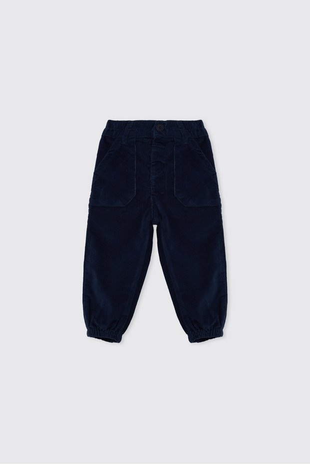 Boys' Indigo Velvet Pants with Adjustable Elastic Waistband