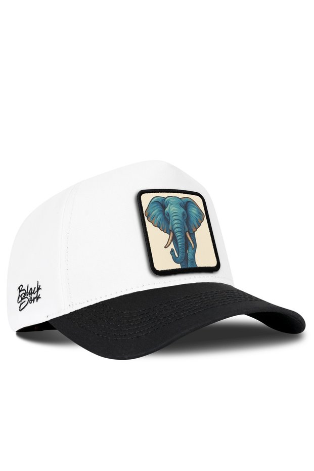 Black-and-White Baseball Cap with an Elephant Logo