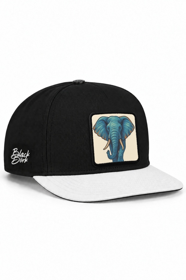 White and Black Hip-Hop Cap with an Elephant Logo