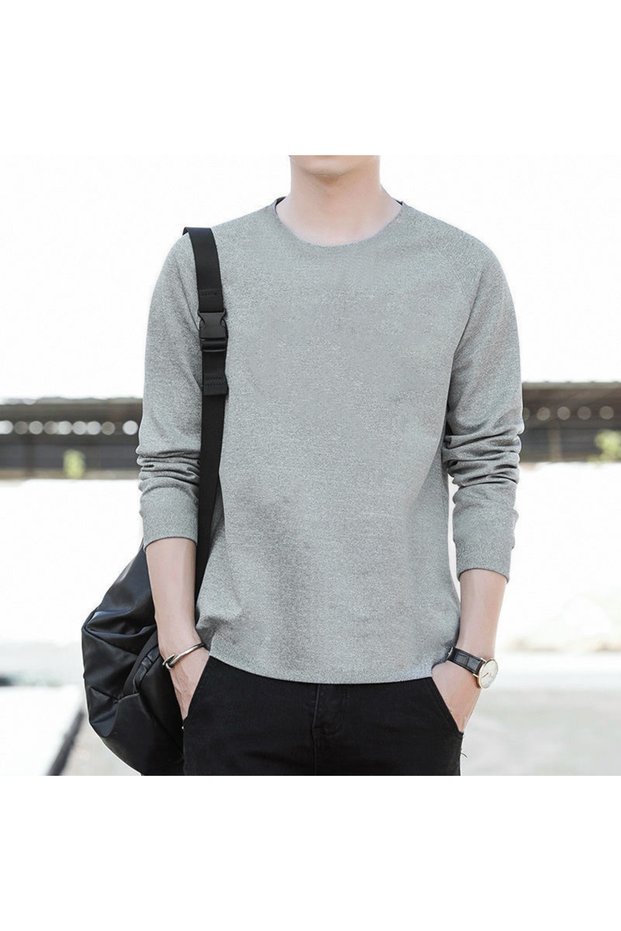 Men Long Sleeve T Shirt Pullover Cotton Thin