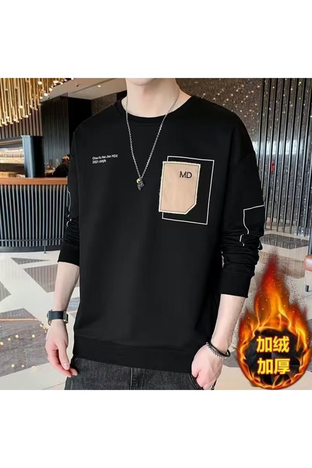 Men Fleece Pullover Sweatshirt Long Sleeve Loose