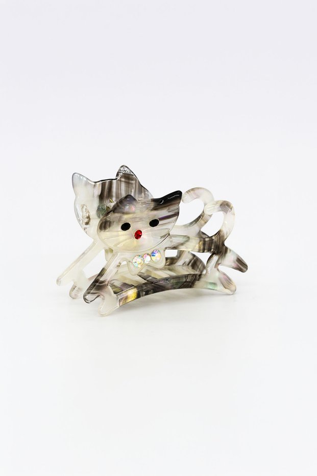 Clothespin with a Cat Figurine and Zircon Stone