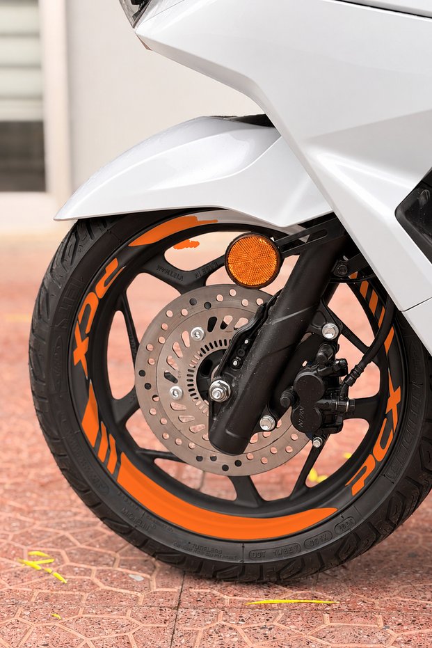 Thick, Segmented + "PCX" Lettering Wheel Stripe Set for the Honda PCX (Includes Front and Rear)