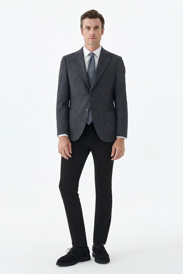 Anthracite Slim Fit Mono-Collar Patterned Jacket