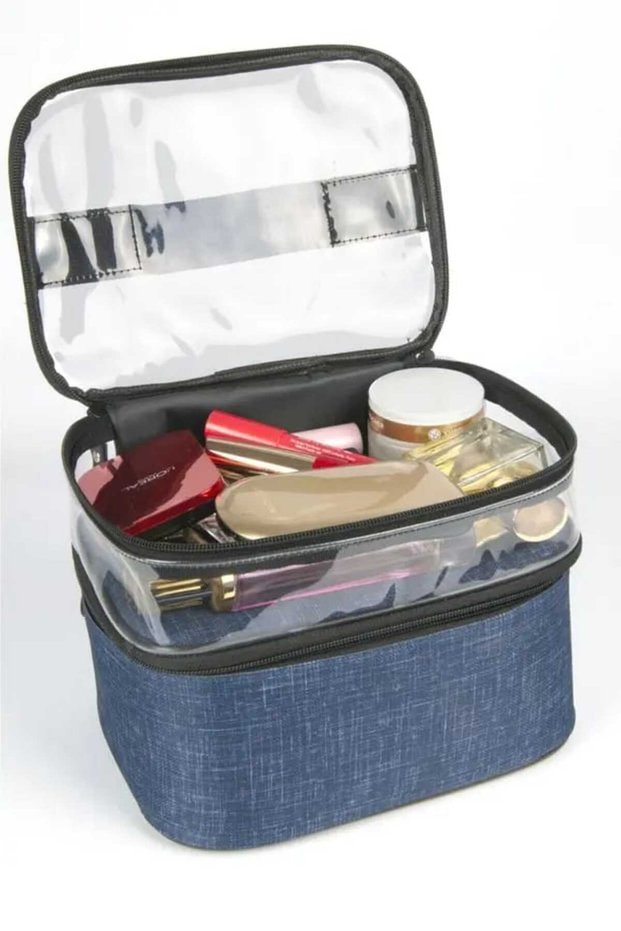Women's Foldable Makeup and Travel Pouch with Two Large Compartments and a Shoulder Strap—Available in 5 Colors