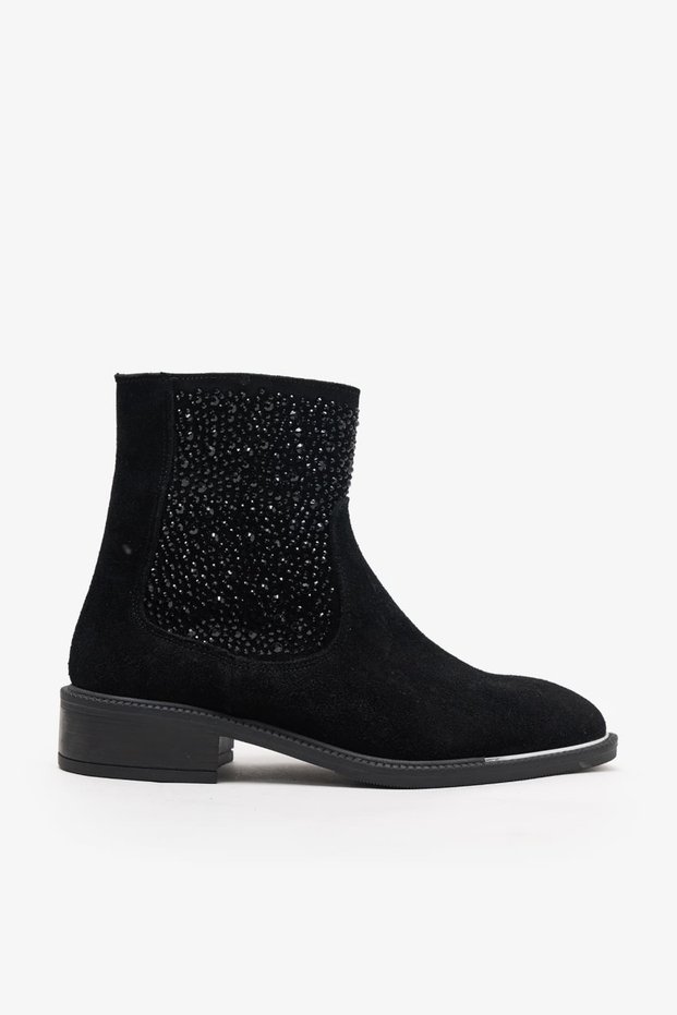 Vesper Black Suede Leather Boots embellished with stones