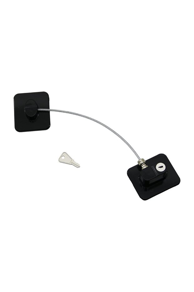 Black Plate Rope Safety Lock 5X6Cm Adhesive Mounting=2Pcs Plate Rope=18.8Cm (5496)