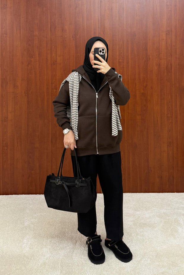 Three-Thread Zipper Cardigan with Brushed Inside 102-2763