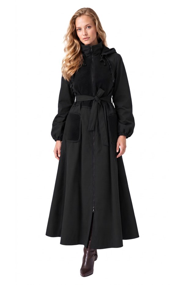 Women's Zip-Detail Longline Overcoat - Black