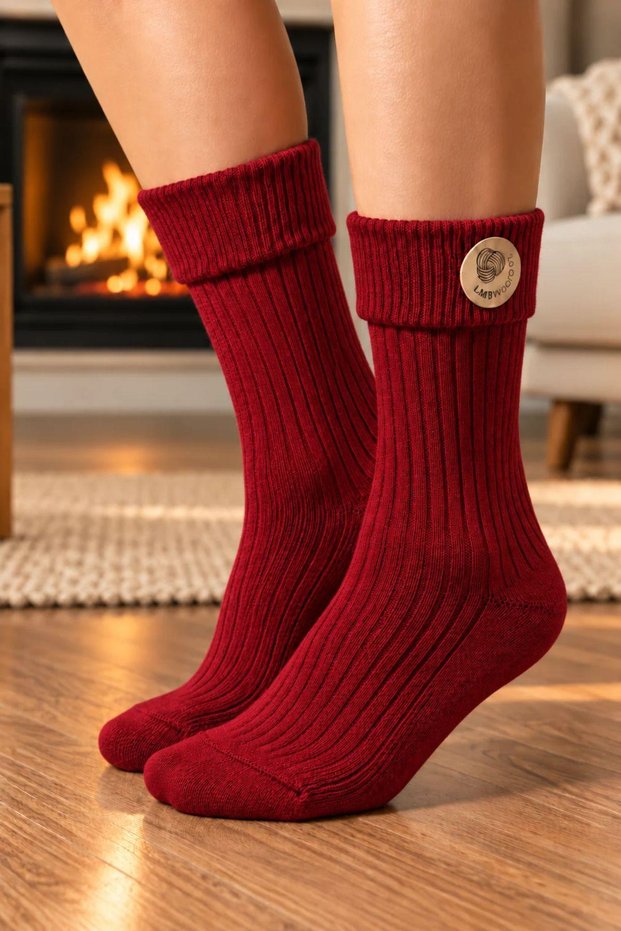 Women's Premium Curly, Heat-Retaining Lambswool Wool Boot Socks