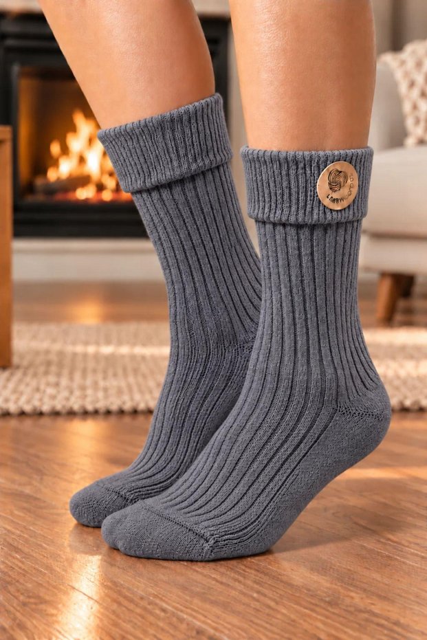 Women's Premium Curly, Heat-Retaining Lambswool Wool Boot Socks