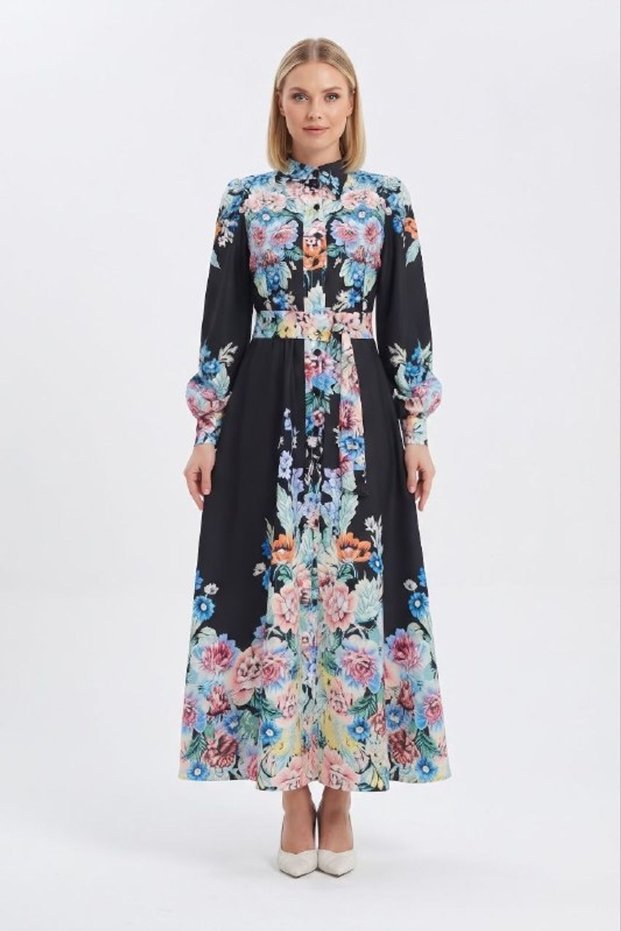 Msn Buttoned Floral Maxi Dress