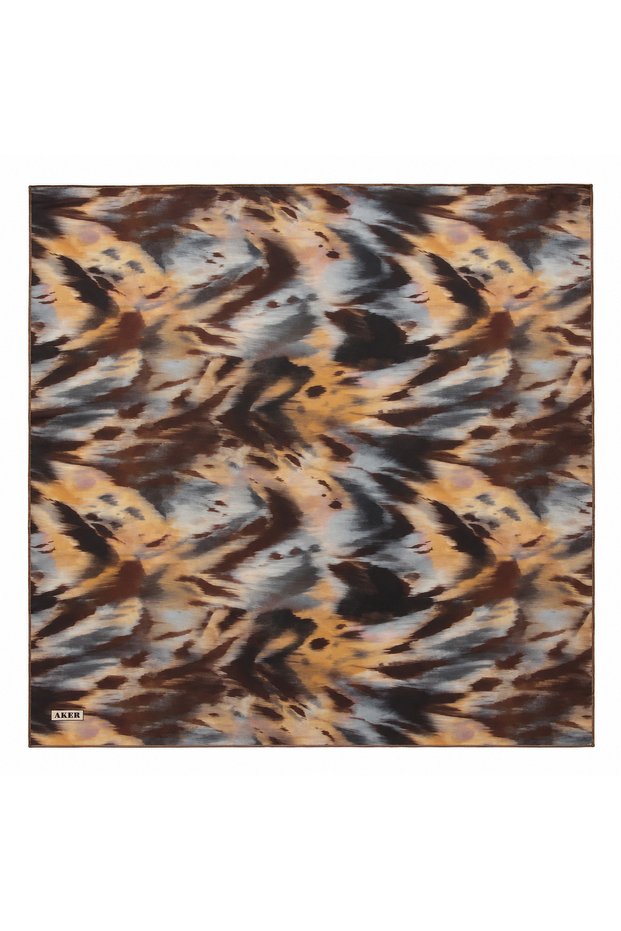 Saf Sura Silk Scarf 9195701 331 Coffee Abstract Patterned