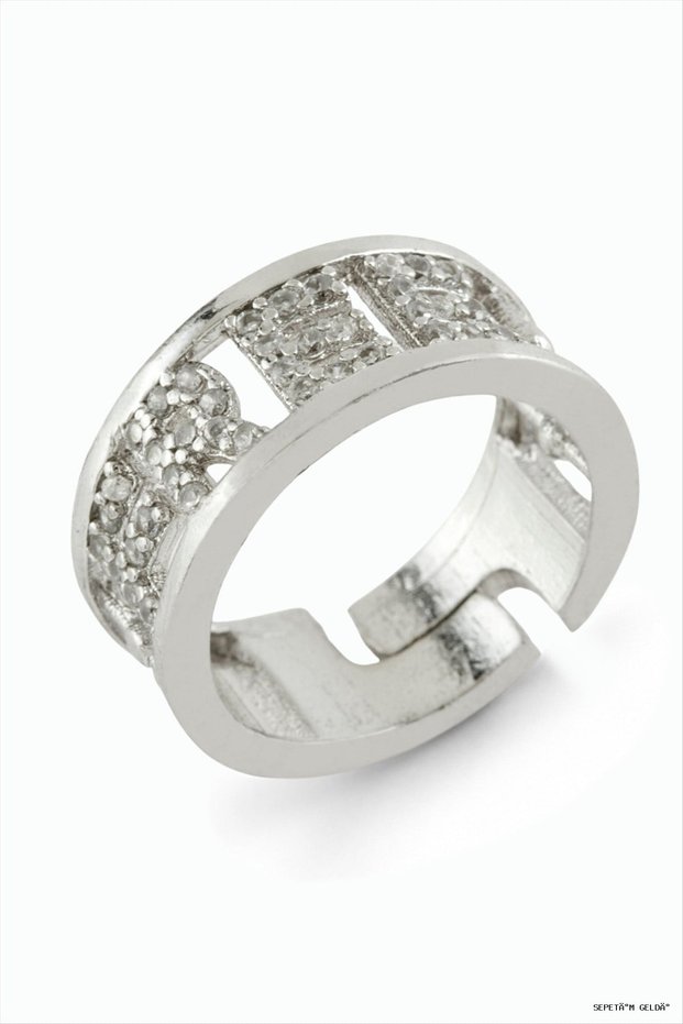 SPT-GLD "Forever" Engraved Stone Ring (231827) Silver Color