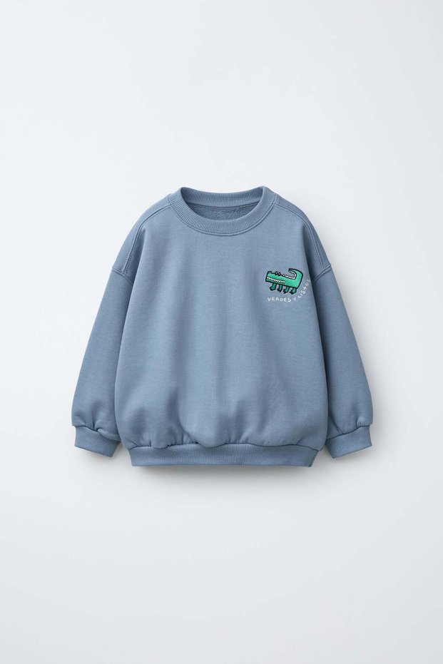 Boys' Cotton Blue Sweatshirt with Crocodile Embroidery