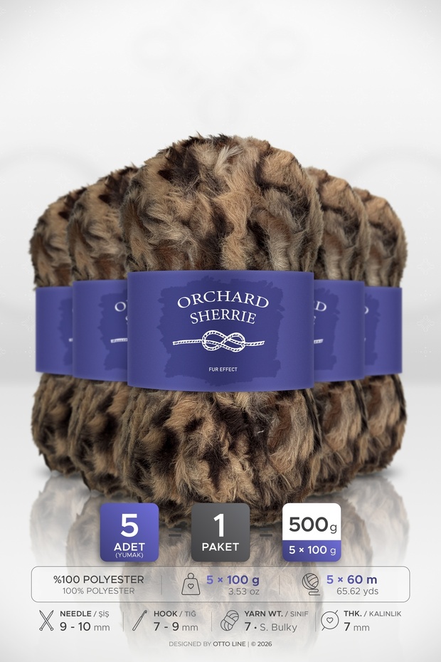 SHERRIE • Leopard (4170) • 5-Pack × 100 g/60 m • Rabbit Fur • Thick, Plush Knitting Yarn