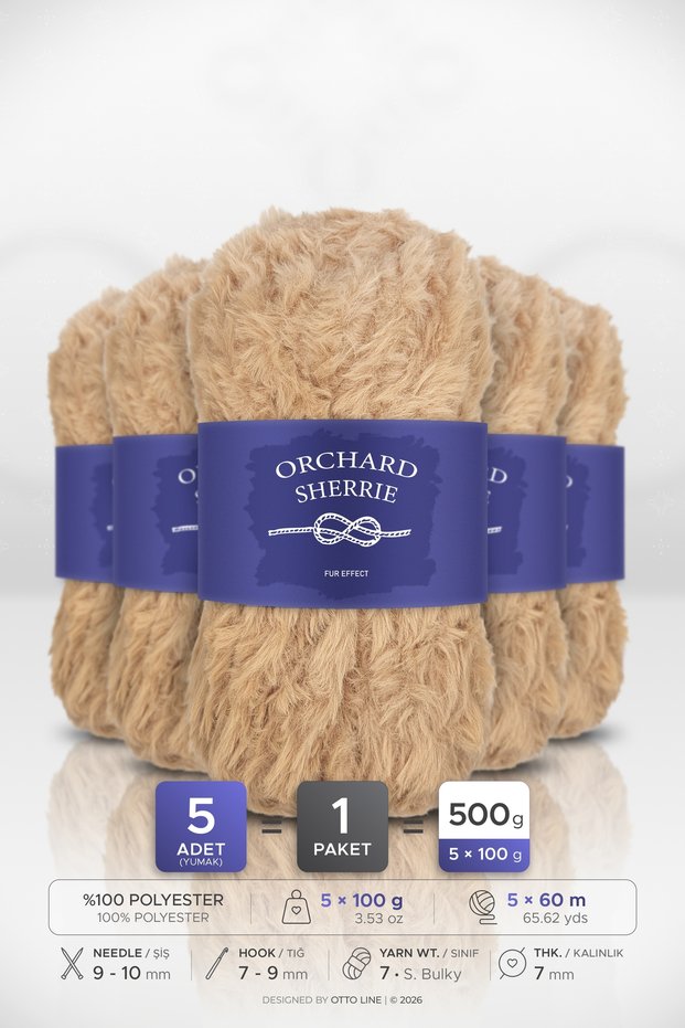 SHERRIE • Honey Foam (4168) • 5-Pack × 100 g/60 m • Rabbit Fur • Thick, Plush Yarn
