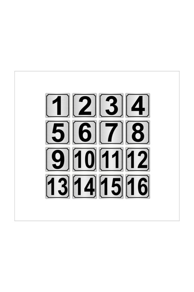 Metal Door, Table, Cabinet Number 7Cmx7Cm 16 Pieces (1...16) Silver Color Metal
