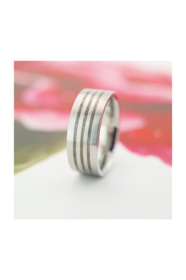 Sade Çizgili Çelik Yüzük - 1