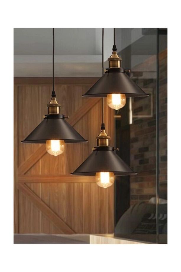 S Retro Üçlü Yuvarlak Metal Sarkıt Avize Rustik Avize 30 Cm - 1