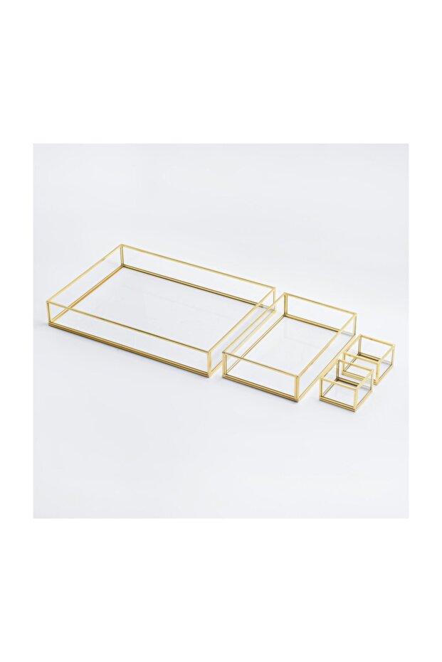 Promise Engagement Team 4 Pieces Glass Brass Gold Ring Box Groom Coffee Presentation Tray Organization